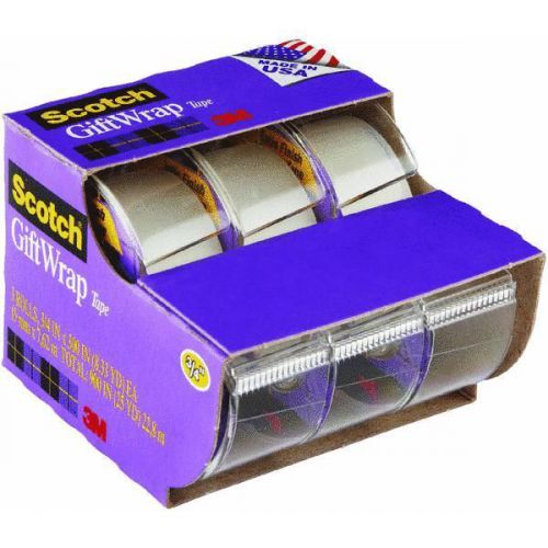 72 Pk 3M 3/4&#034; X 300&#034; Scotch Gift-wrap Tape W/Dispenser 3 Rolls/Pk 311