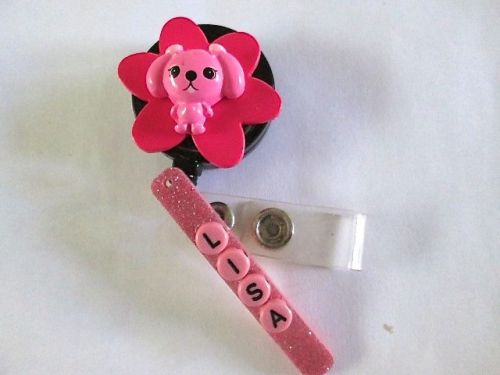 ID BADGE RETRACT REEL PINK DOG PERSONALIZED,VETERINARIAN,MEDICAL,NURSE,OFFICE