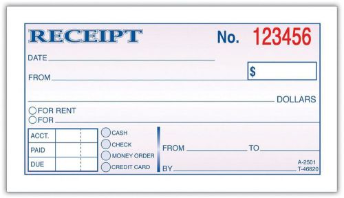 Money Rent Receipt 2.75 X 5.38 Parts Carbonless Sets White Dc2501