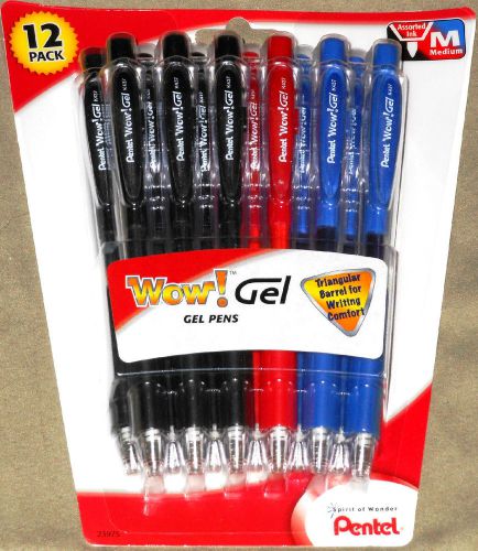 12-Pack Pentel  Wow! Retractable Pens Blue Red Black Color Medium New Free Ship