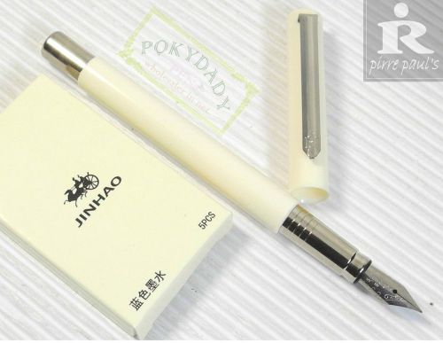 Pirre paul&#039;s f 101 fountain pen white f nib + 5 jinhao cartridges blue ink for sale