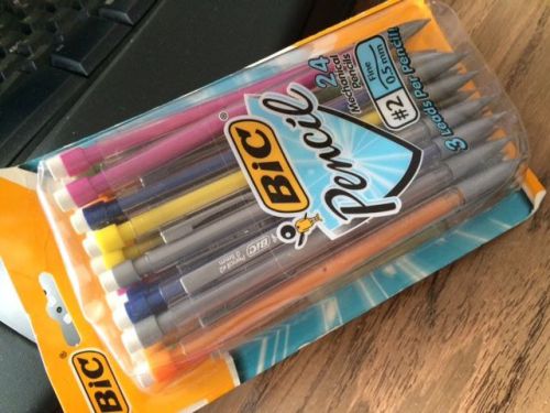 BIC® 0.5mm Mechanical Pencils Pack of 24 Colored Barrels New Free Shipping