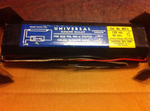 NOS Vintage Universal Slimline Ballast 807-L 120V 60Htz Unused NIB