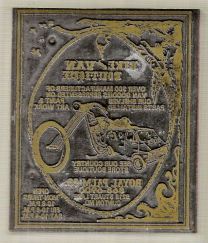 VINTAGE ADVERTISING PRINTERS BLOCK BIKE &amp; VAN BOUTIQUE ROYAL PALM CO CLINTON MD