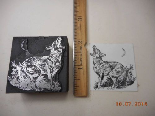 Letterpress Printing Printers Block, Coyote howling at Moon