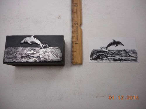 Letterpress Printing Printers Block, School of Dolphins Swimming &amp; Jumping