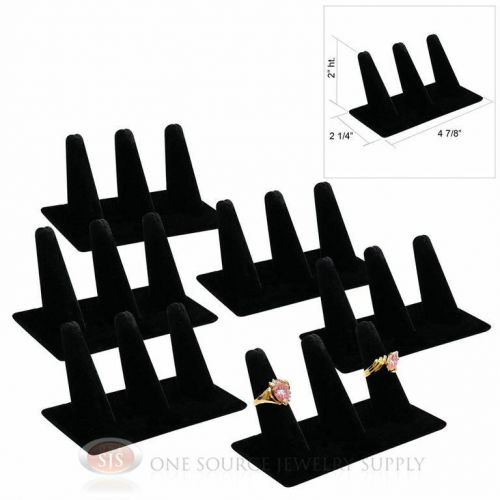 (6) 2&#034; Three Finger Black Velvet Ring Display Jewelry Showcase Presentation