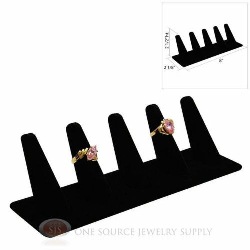 2 1/2&#034; Five Finger Black Velvet Ring Display Jewelry Showcase Presentation