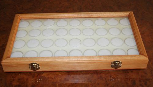 Tas/Oak Gold Nugget &amp; Gem Stone Display Case with Glass Lid 36 white Gem Jar