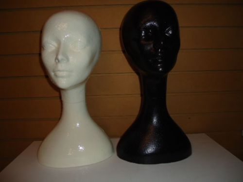 Two (2) 15.5&#034;h duracoat tm medium neck female mannequin heads- 1 white, 1 black for sale