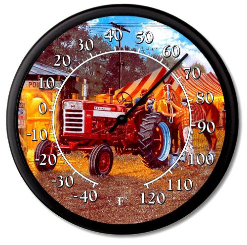New FARMALL 460 Tractor Thermometer 10&#034; Round Dave Barnhouse HORSEPOWER in C/F