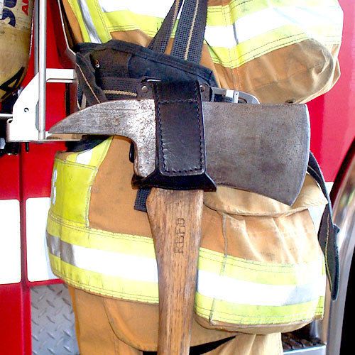 Leather Axe Holder – Natural finish Firefighter Truckman Pick Headed Axe  SCBA