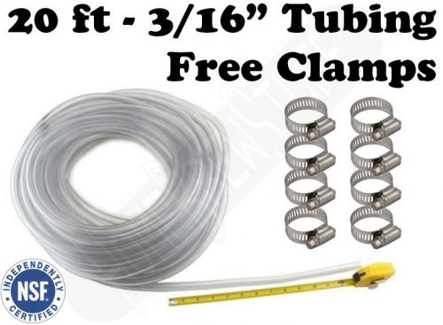 Beverage Tubing 3/16&#034; - 20&#039; Free Screw Clamps, Kegerator, Draft Beer, Homebrew