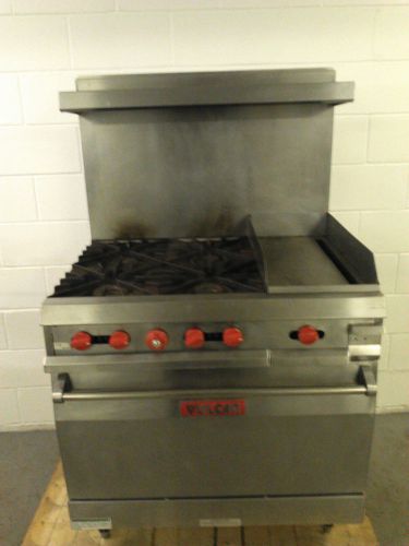 Vulcan 36&#034; 36SL 4 Four burner 12&#034; Flat Top Griddle Oven Natural Gas Range