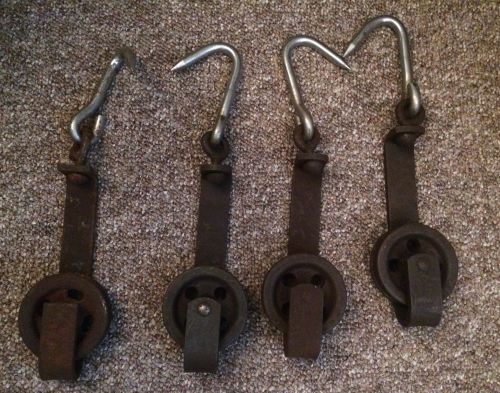 4 Heavy Duty Stainless Steel Deer  MEAT HOOKS W/ Trolley Pulley Barn Rollers,