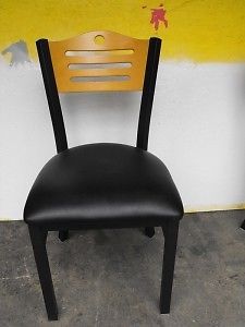 1 black metal restaurant chair wood back vinyl seat for sale