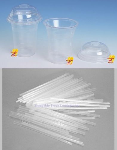 1000 x CLEAR PLASTIC DRINK CUPS, LIDS  + JUMBO STRAWS : 10oz, 12oz, 16oz, 20oz