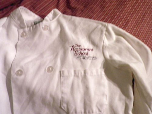 Industrial Chef Coat Jacket SZ 36 Restaurant School Logo Gently Used Waz got it.