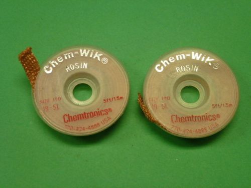 (2) NOS! Chemtronics CHEM-WIK SOLDERING ROSIN, Size:.190, 19-5L, 5ft SPOOLS