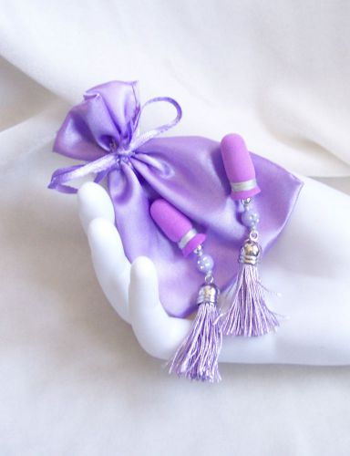 Silky Purple Silver Tassels Rhinestone Beads Sound Reduction Ear Plugs &amp; Bag