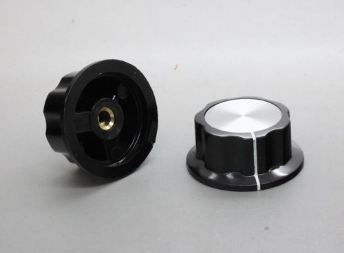 2 x Bakelite Skirted Big Control  Knob 45mmDx20mmH Black for 6mm Shaft