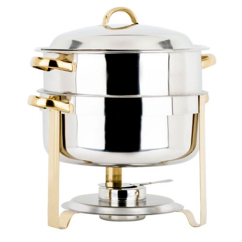 Choice 14 Qt. Deluxe Round Gold Accent Soup Chafer