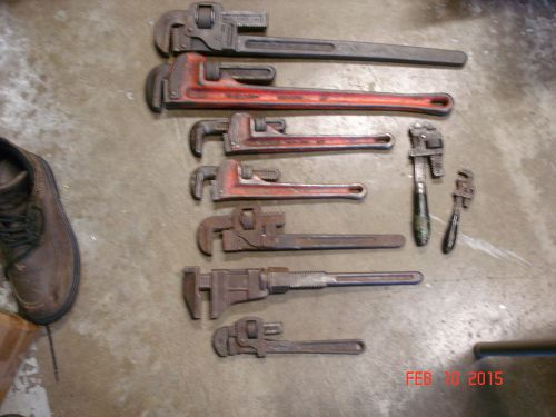 LOT OF 9 PIPE WRENCHES RIDGID, TRIMO, STILLSON, PEXTO, BEMIS &amp; CALL