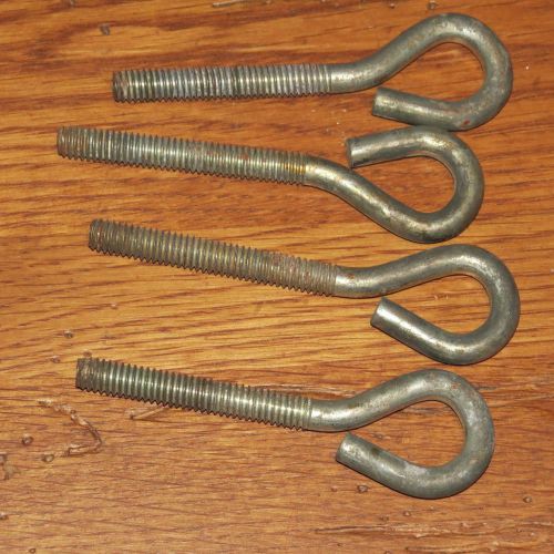 4 Turned Eye Bolts 2&#034; thread, 1/4&#034; diameter - vintage used hardware