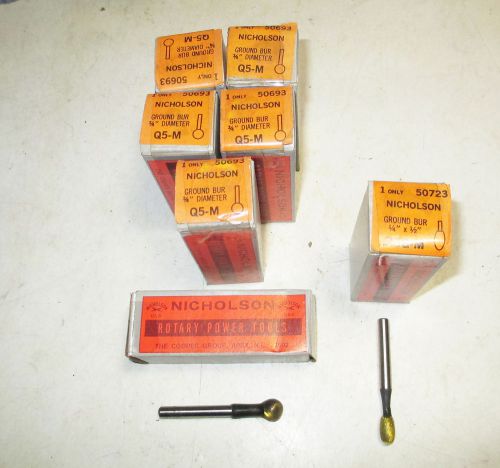 6 New Nicholson 50693 3/4&#034; Round &amp; 1 #50723 Oblong 1/4x1/2&#034; Ground Rotary Files