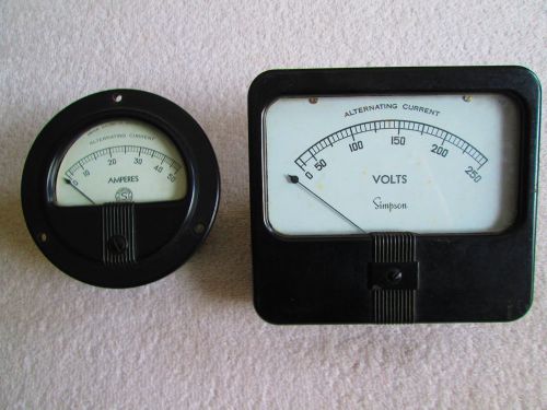 Lot Of 2  &#034;Simpson Meters / Gauges&#034;  Amperes &amp; Volts / Excellent