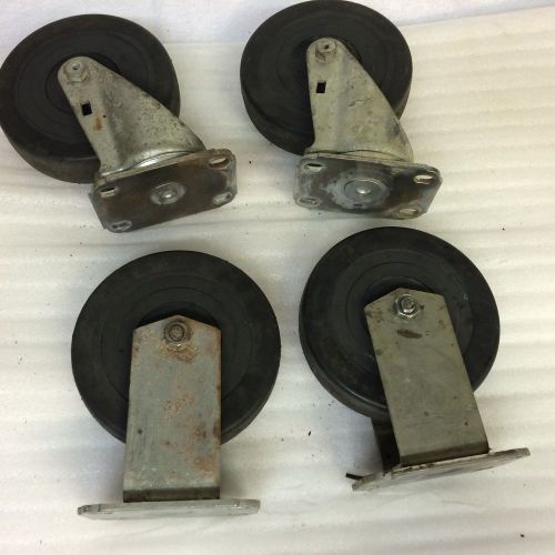 Wagner 5&#034; x 1.25&#034; black wheel caster set 2 swivel, 2 rigid bolt patt 1.75&#034;x2.75&#034; for sale