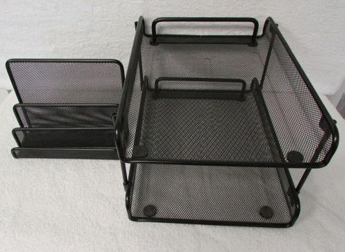 Desk Organizer Set Black Mesh 3 pc Metal File Letter Holder Office Depot  A13-10