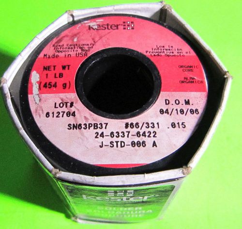 Kester 24-6337-6422 SN63PB37 Water Soluble 66/331 .015&#034; SOLDER Wire Roll