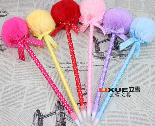 B0044 Soft Plush Ball Point Pen Creative Stationery Cute Cartoon Fur ball x1 1pc