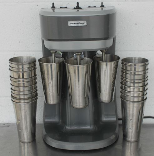 HAMILTON BEACH HMD400 COMMERCIAL TRIPLE SPINDLE MILKSHAKE DRINK MIXER w/ 25 CUPS