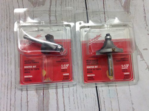 2 Milwaukee Router Bits 1-1/2&amp;1-1/4 Beading Round Over Carbide Industrial