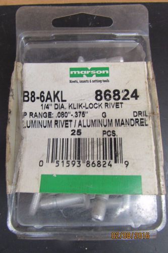 MARSON RIVET 86824  1/4&#034; DIA. KLIK-LOCK RIVET ALUMINUM RIVET AND MANDREL