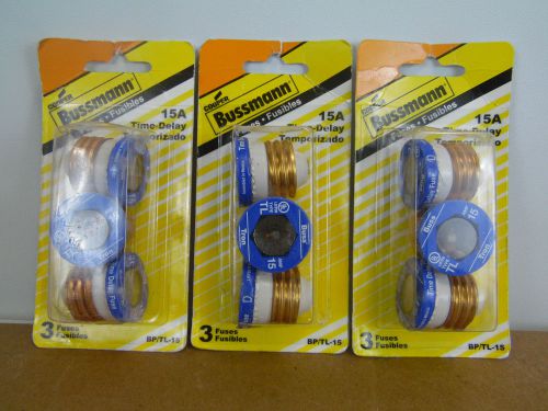 Cooper Bussmann Fuses 15A Time-Delay BP/TL-15 Lot of 3 Pks.(9 Fuses Total)