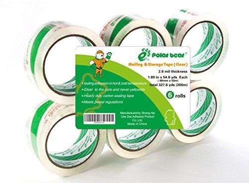 Polar Bear? Crystal Clear Mailing &amp; Storage Tape, 1.89&#034; X 55 Yards, 2.6 Mil, 3&#034;