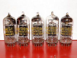 5 x 12au7 Raytheon Tubes *Black Plate*Bent D Getter*1957*