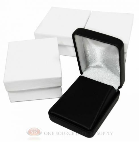 3 piece earring pendant black leather jewelry gift boxes 2 1/4&#034;w x 3&#034;d x 1 1/4&#034;h for sale