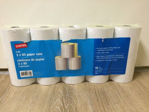 Staples Brand 2 Ply 3 x 85 paper rolls Lot of 10 Rolls Cash Register POS #18223