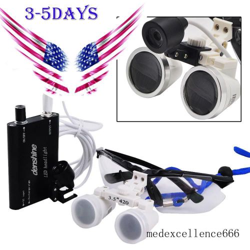 Usa stock ! dental l medical binocular loupes 3.5x 420mm glass +led head light for sale