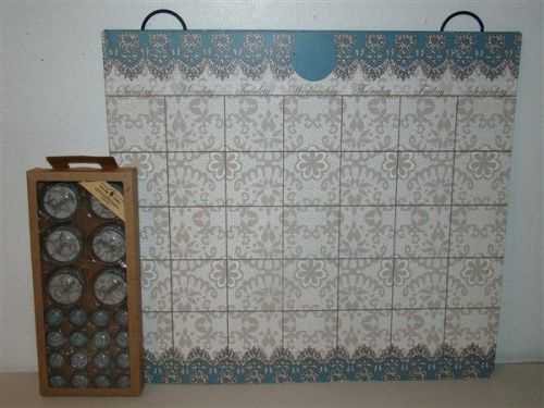 Lone elm vintage rustic perpetual metal magnetic calendar blue white lace for sale