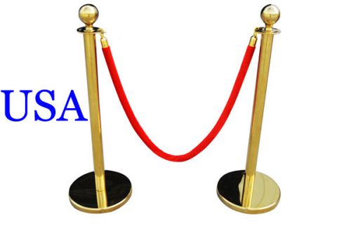 2 pcs Velvet Rope Stanchion Gold Post Crowd Control Queue Line Barrier New