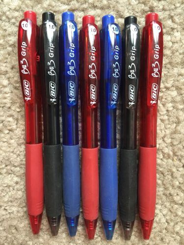 BIC BU3 Grip RT Ball Pens, Medium Point, 1.0mm, Clear Barrel, 7 Pens - Colors