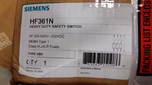 SIEMENS HF361N 30A 600V 3P SAFETY SWITCH DISCONNECT