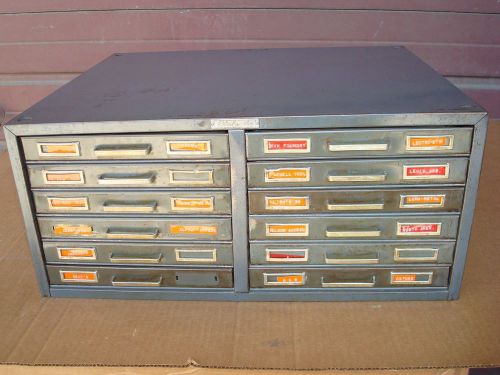 VINTAGE INDUSTRIAL STEELMASTER CARD CATALOG ORGANIZER BIN CABINET 12 DRAWER