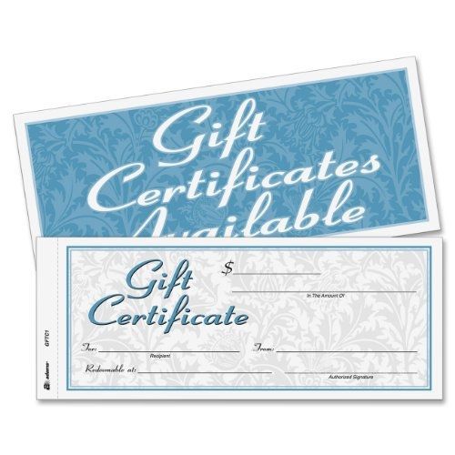 Adams Gift Certificate Book, Carbonless, Single Paper, 3.4 x 8 Inches, White,