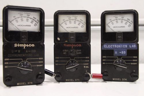Lot of (3) Simpson Microamperes Meters Model 374 + Free Priority Shipping!!!